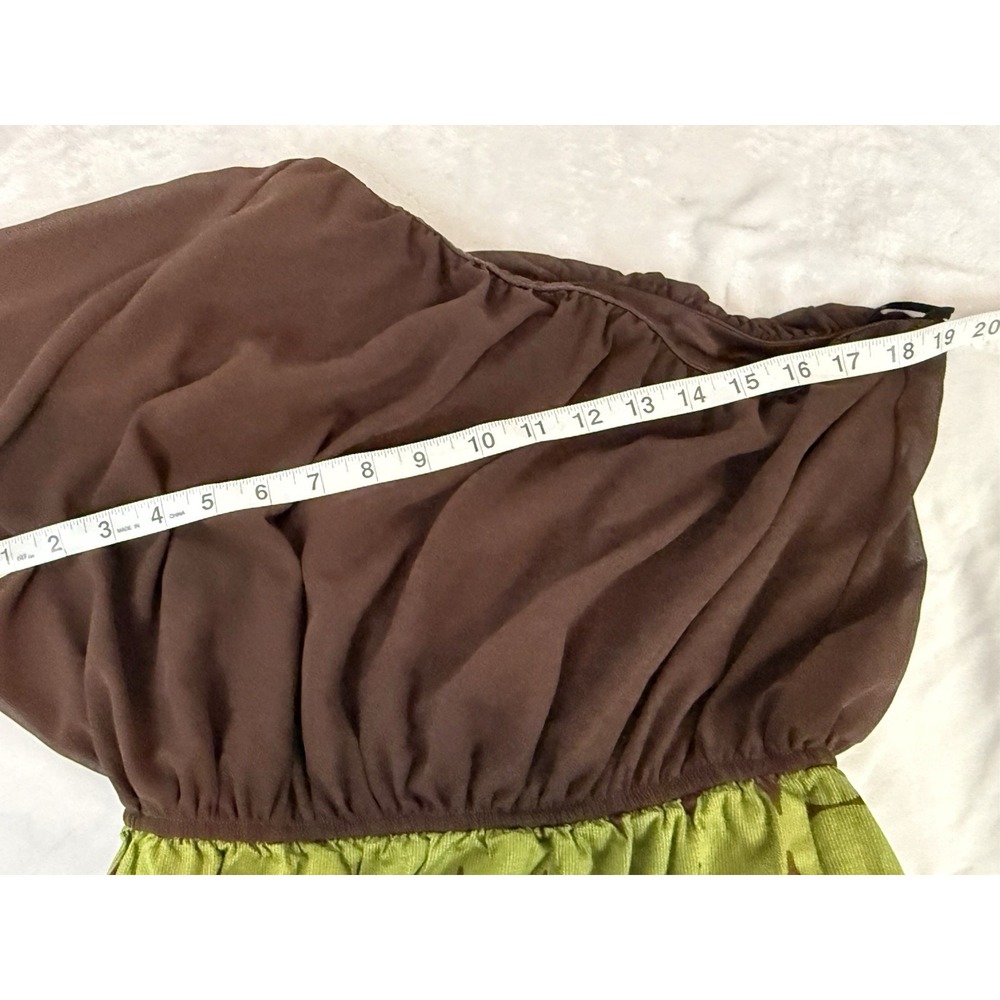 VTG Judith March One Shoulder Dress Small Green Brown Retro Geometric Mini USA - Picture 7 of 10